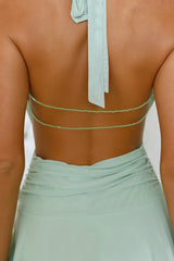 Sparkling Seduction Halter Mesh Mini Dress Sage