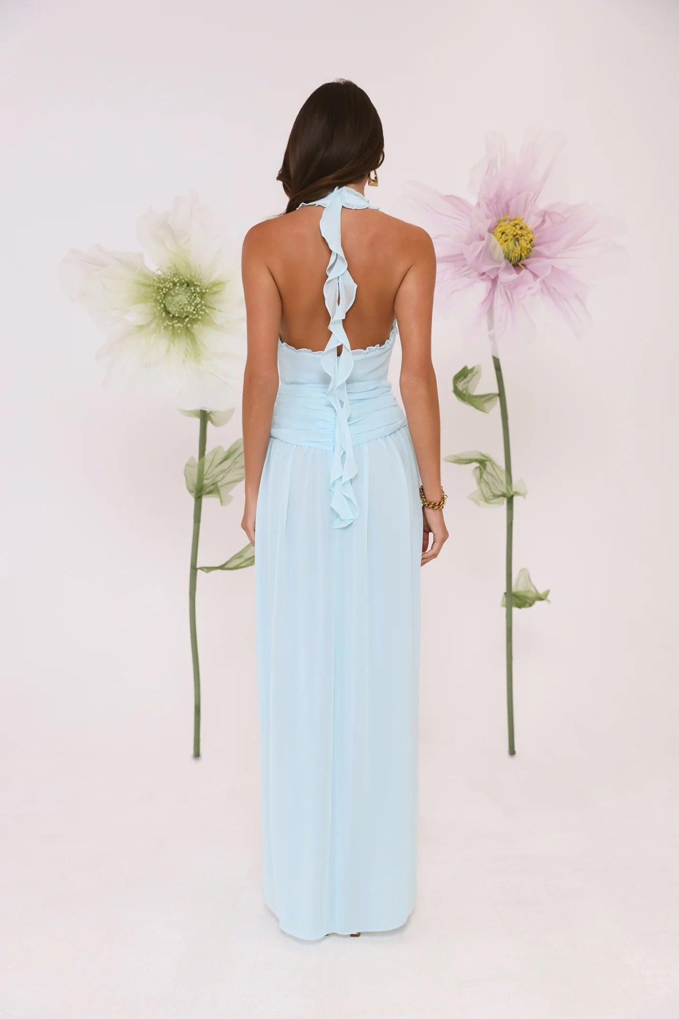 Sea Glass Nights Halter Maxi Dress Blue